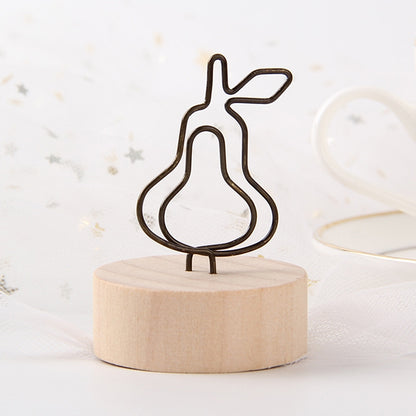 ELECTROPRIME Creative Round Wooden Iron Photo Clip Memo Name Card Pendant Furnishing Articles Picture Frame(Pear)