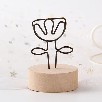 ELECTROPRIME Creative Round Wooden Iron Photo Clip Memo Name Card Pendant Furnishing Articles Picture Frame(Flower)