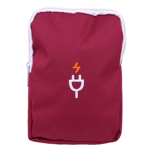 ELECTROPRIME Portable Multi-function Travel Pouch Cable Power Bank Package Case(Red)