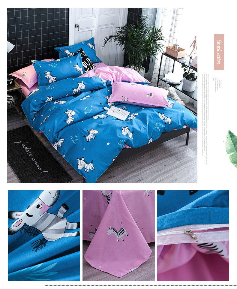 ELECTROPRIME Bedding Set Luxury Family Set Sheet Duvet Cover Pillowcase, Size:1.2m Three-piece bedsheet(Zebra)