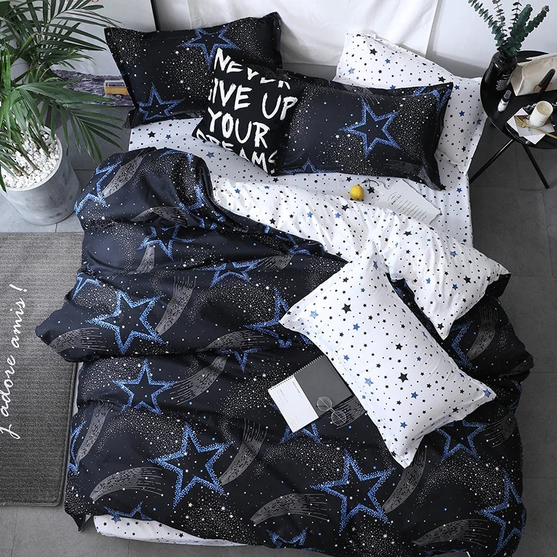 ELECTROPRIME Bedding Set Luxury Family Set Sheet Duvet Cover Pillowcase, Size:1.2m Three-piece bedsheet(Star)