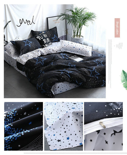 ELECTROPRIME Bedding Set Luxury Family Set Sheet Duvet Cover Pillowcase, Size:1.2m Three-piece bedsheet(Star)