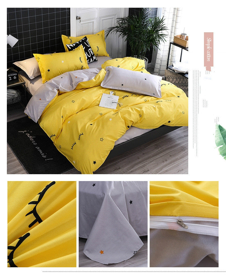 ELECTROPRIME Bedding Set Luxury Family Set Sheet Duvet Cover Pillowcase, Size:1.5m Four-piece bedsheet(Eyelash bend)