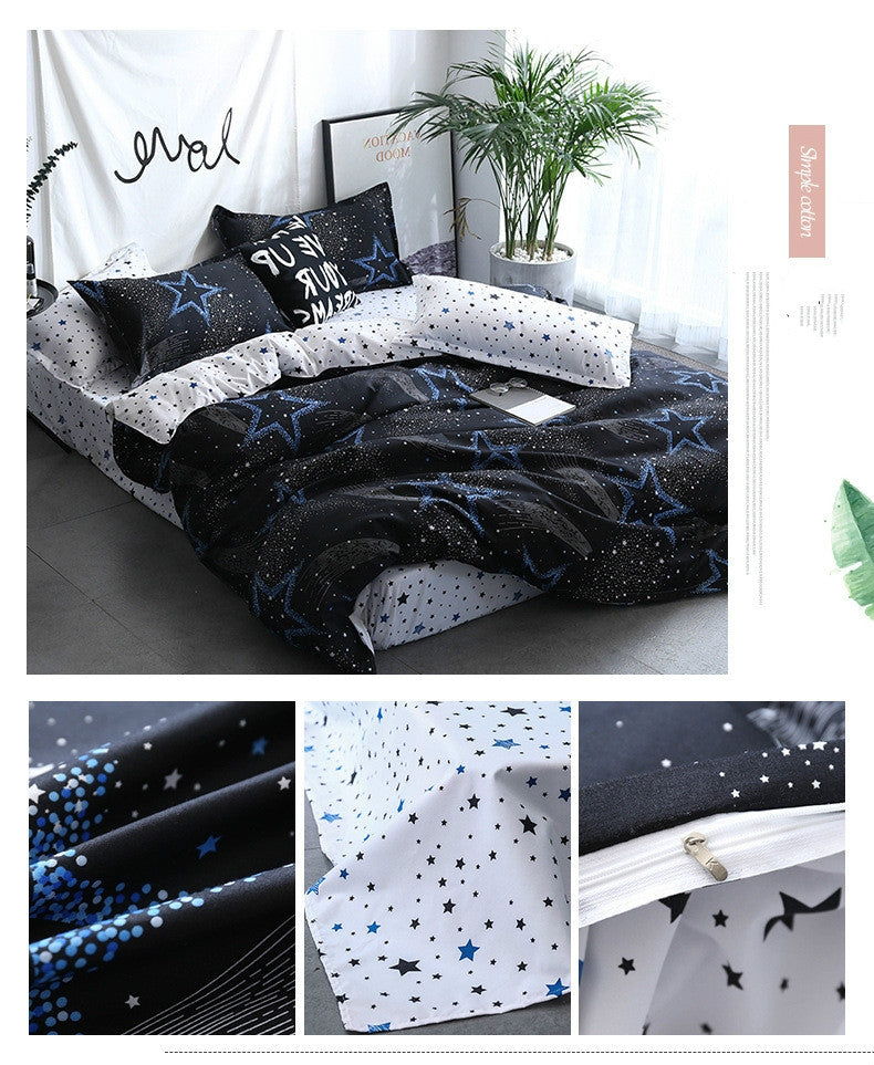 ELECTROPRIME Bedding Set Luxury Family Set Sheet Duvet Cover Pillowcase, Size:2.2m Four-piece bedsheet(Star)