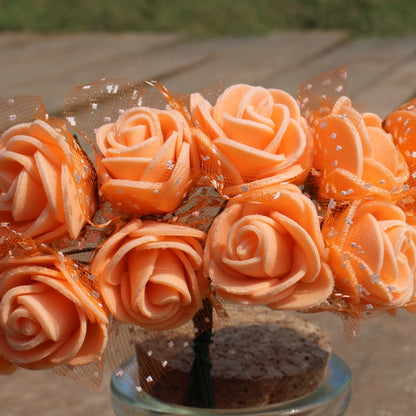 ELECTROPRIME DIY Mini Foam Rose Artificial Flower Bouquet Multicolor Rose Wedding Flower Decoration Scrapbooking Fake Rose Flower(Orange)