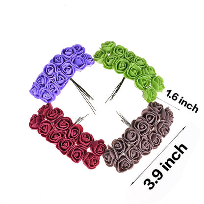 ELECTROPRIME DIY Mini Foam Rose Artificial Flower Bouquet Multicolor Rose Wedding Flower Decoration Scrapbooking Fake Rose Flower(Orange)