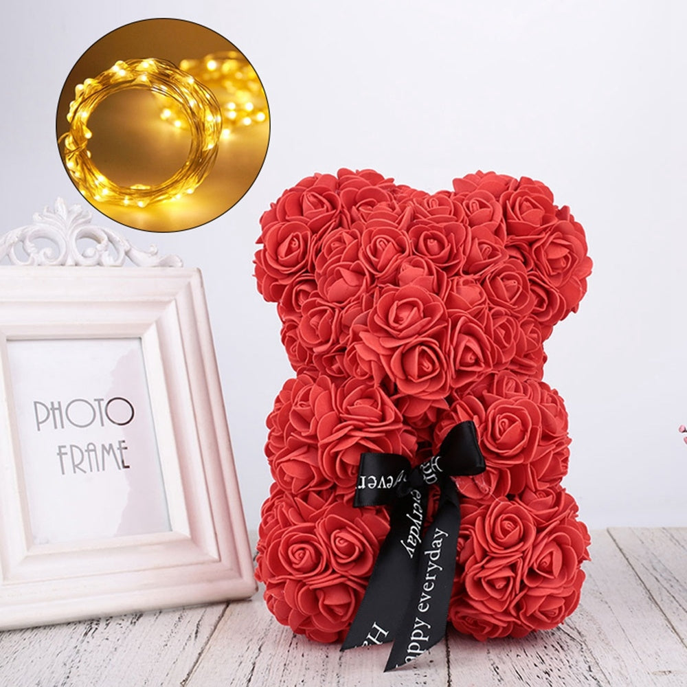 ELECTROPRIME 25cm Bear Shape Artificial Foam Roses Flower Ornament(Deep Pink)