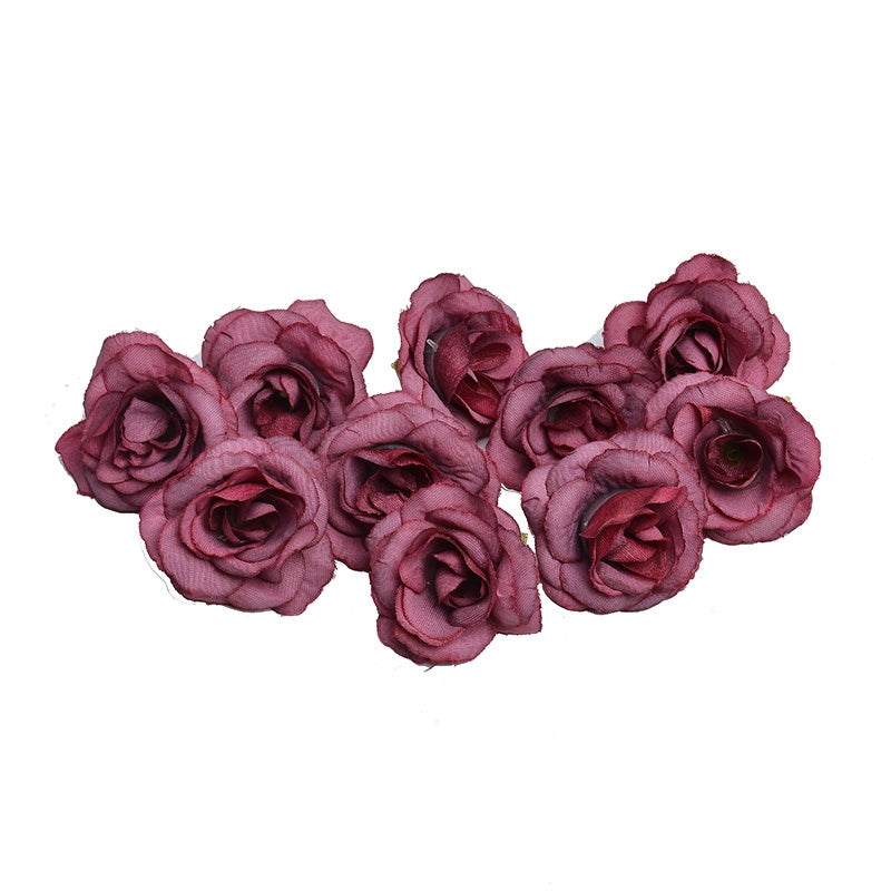 ELECTROPRIME 10 Sets 4cm Artificial Flower Silk Rose Flower Head for Wedding Party Home Decoration(Red)