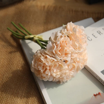 ELECTROPRIME 5 Heads Fake Flowers Artificial Flowers Peony Bouquet for Wedding and Home Decoration(Champagne)