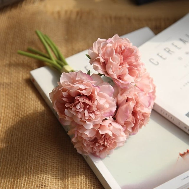 ELECTROPRIME 5 Heads Fake Flowers Artificial Flowers Peony Bouquet for Wedding and Home Decoration(Pink)