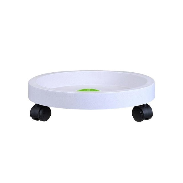 ELECTROPRIME Universal Round Wheels Pot Tray Easy Moving Plant Pot Tray Garden Plate Plastic Stand(White)