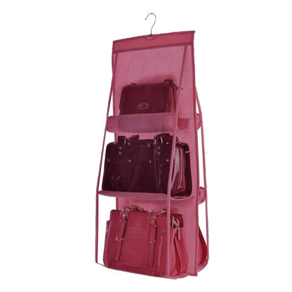 ELECTROPRIME Portable Home Multi-layer Transparent Mesh Bag Hanging Storage Bag(rose red)