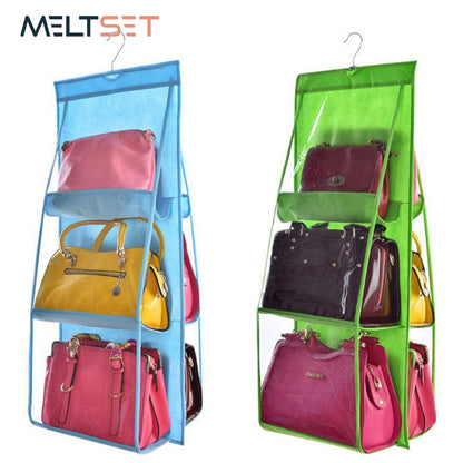ELECTROPRIME Portable Home Multi-layer Transparent Mesh Bag Hanging Storage Bag(rose red)