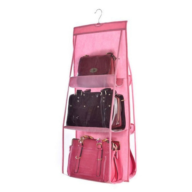 ELECTROPRIME Portable Home Multi-layer Transparent Mesh Bag Hanging Storage Bag(pink)