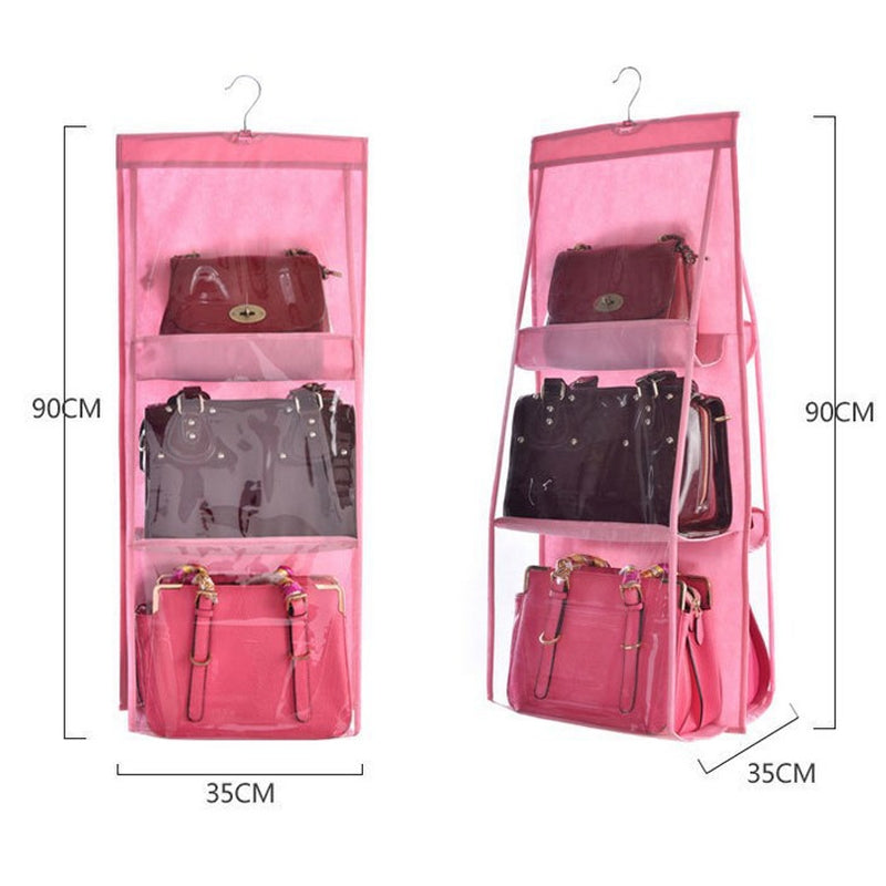 ELECTROPRIME Portable Home Multi-layer Transparent Mesh Bag Hanging Storage Bag(pink)