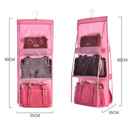 ELECTROPRIME Portable Home Multi-layer Transparent Mesh Bag Hanging Storage Bag(pink)