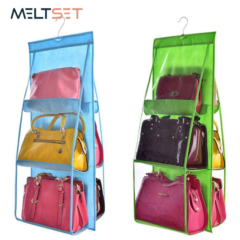 ELECTROPRIME Portable Home Multi-layer Transparent Mesh Bag Hanging Storage Bag(pink)