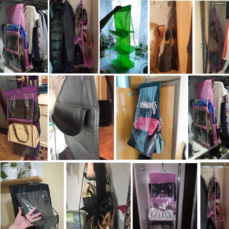 ELECTROPRIME Portable Home Multi-layer Transparent Mesh Bag Hanging Storage Bag(pink)