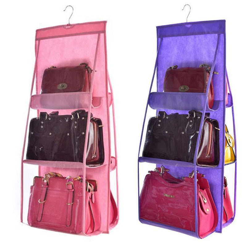 ELECTROPRIME Portable Home Multi-layer Transparent Mesh Bag Hanging Storage Bag(pink)