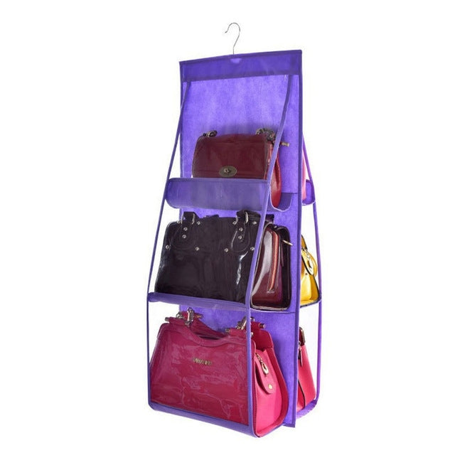 ELECTROPRIME Portable Home Multi-layer Transparent Mesh Bag Hanging Storage Bag(purple)