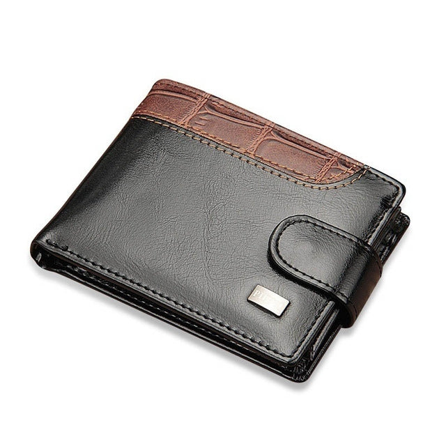 ELECTROPRIME Men Vintage Leather Hasp Short Coin Pocket Purse Card Holder Wallets(Black)