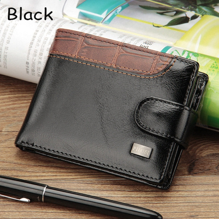 ELECTROPRIME Men Vintage Leather Hasp Short Coin Pocket Purse Card Holder Wallets(Black)
