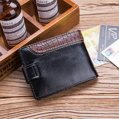 ELECTROPRIME Men Vintage Leather Hasp Short Coin Pocket Purse Card Holder Wallets(Black)