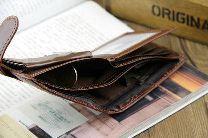 ELECTROPRIME Men Vintage Leather Hasp Short Coin Pocket Purse Card Holder Wallets(Coffee)