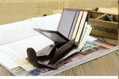 ELECTROPRIME Men Vintage Leather Hasp Short Coin Pocket Purse Card Holder Wallets(Coffee)