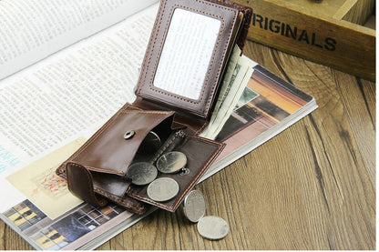 ELECTROPRIME Men Vintage Leather Hasp Short Coin Pocket Purse Card Holder Wallets(Coffee)