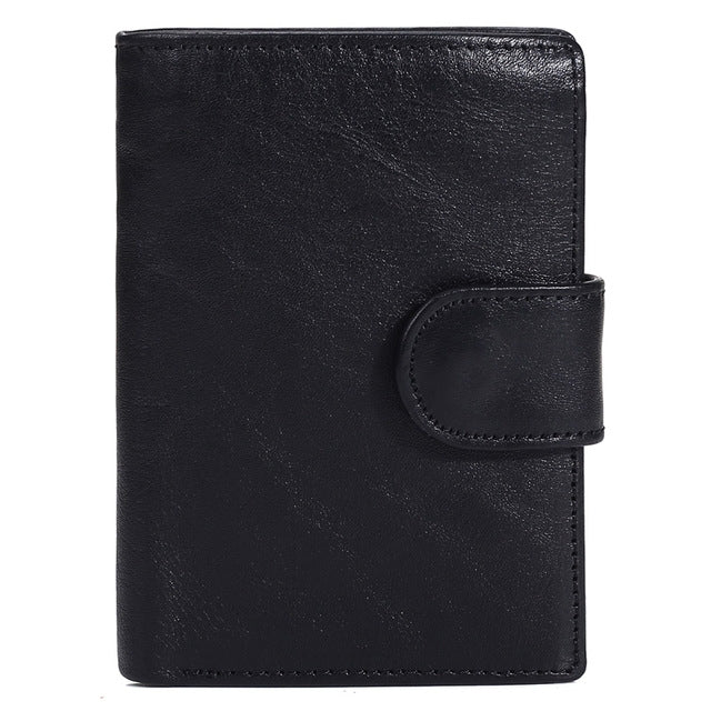 ELECTROPRIME Vintage Men Wallet Genuine Leather Short Wallets Male Multifunctional Cowhide Male Purse Coin Pocket Photo Card Holder(Black)