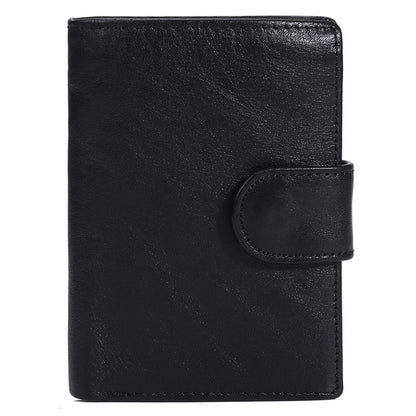 ELECTROPRIME Vintage Men Wallet Genuine Leather Short Wallets Male Multifunctional Cowhide Male Purse Coin Pocket Photo Card Holder(Black)