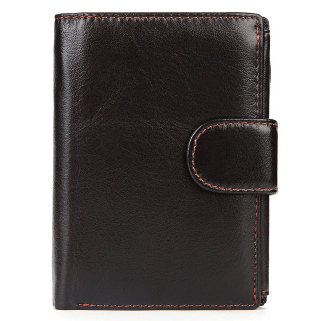 ELECTROPRIME Vintage Men Wallet Genuine Leather Short Wallets Male Multifunctional Cowhide Male Purse Coin Pocket Photo Card Holder(Dark Coffee)