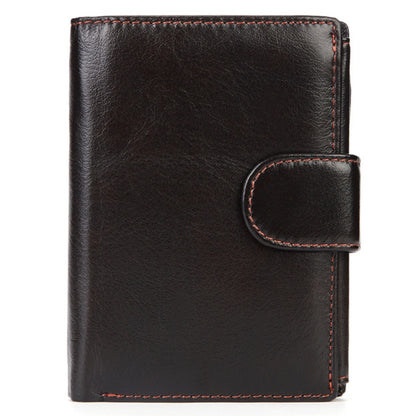 ELECTROPRIME Vintage Men Wallet Genuine Leather Short Wallets Male Multifunctional Cowhide Male Purse Coin Pocket Photo Card Holder(Dark Coffee)