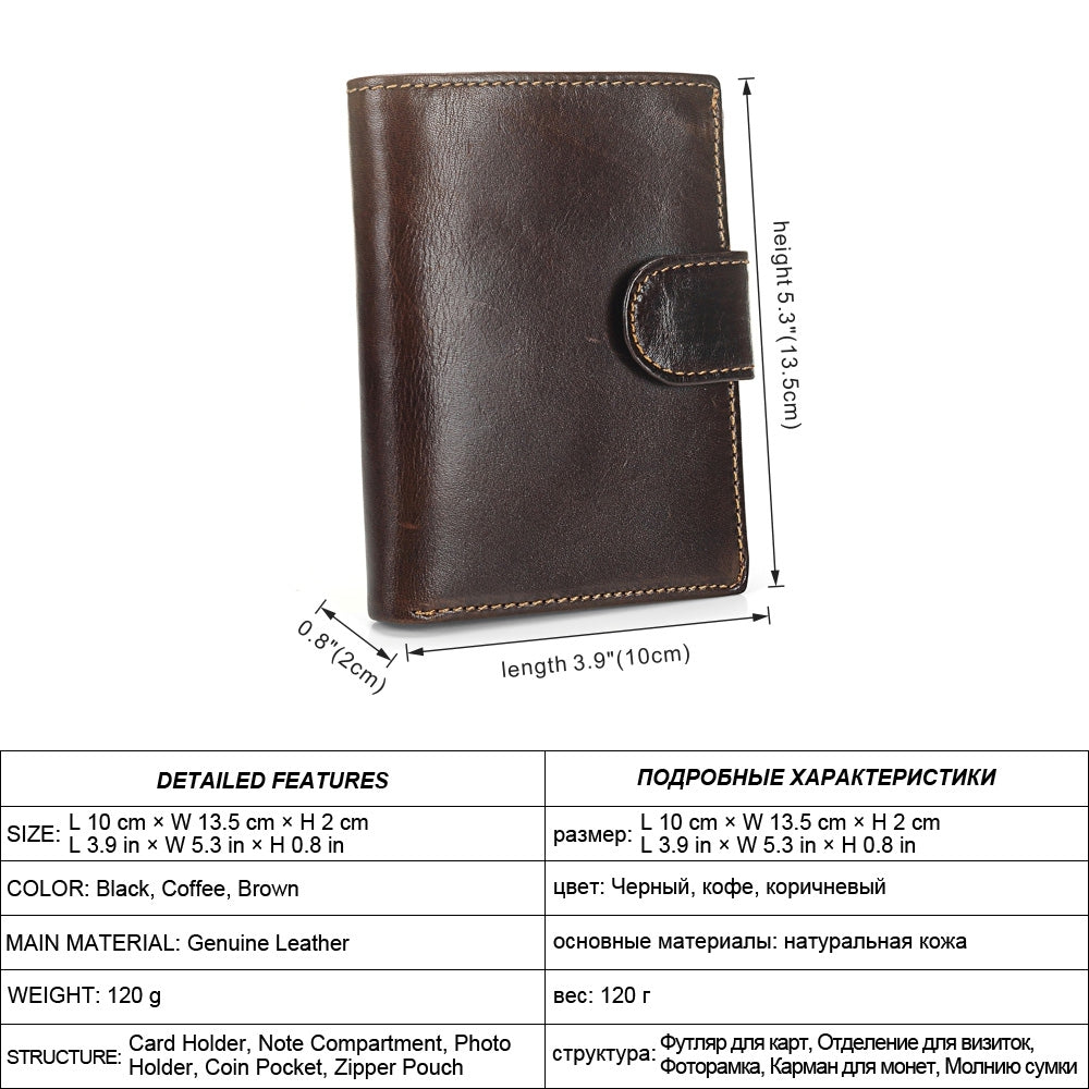 ELECTROPRIME Vintage Men Wallet Genuine Leather Short Wallets Male Multifunctional Cowhide Male Purse Coin Pocket Photo Card Holder(Dark Coffee)