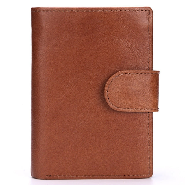 ELECTROPRIME Vintage Men Wallet Genuine Leather Short Wallets Male Multifunctional Cowhide Male Purse Coin Pocket Photo Card Holder(Brown)