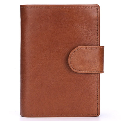 ELECTROPRIME Vintage Men Wallet Genuine Leather Short Wallets Male Multifunctional Cowhide Male Purse Coin Pocket Photo Card Holder(Brown)