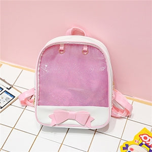 ELECTROPRIME Transparent Children Backpack Cute Bow Bags Mini Schoolbag(Pink)