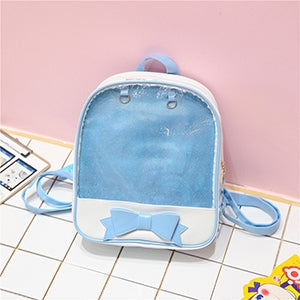 ELECTROPRIME Transparent Children Backpack Cute Bow Bags Mini Schoolbag(Blue)