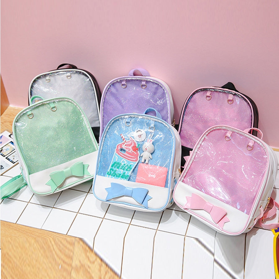 ELECTROPRIME Transparent Children Backpack Cute Bow Bags Mini Schoolbag(Purple)