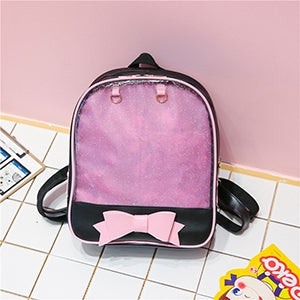 ELECTROPRIME Transparent Children Backpack Cute Bow Bags Mini Schoolbag(Black Pink)
