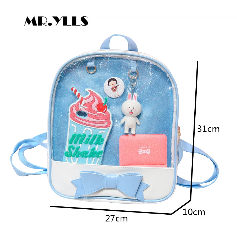 ELECTROPRIME Transparent Children Backpack Cute Bow Bags Mini Schoolbag(Black)