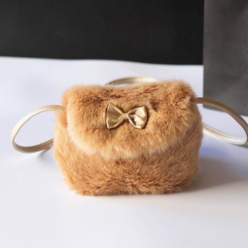 ELECTROPRIME Cute Princess Girl Mini Cross body Bag Fashion Bowknot Imitation Fur Shoulder Messenger Bag Purse(Caramel Colour)