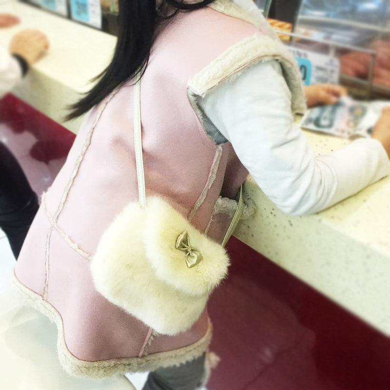 ELECTROPRIME Cute Princess Girl Mini Cross body Bag Fashion Bowknot Imitation Fur Shoulder Messenger Bag Purse(Caramel Colour)