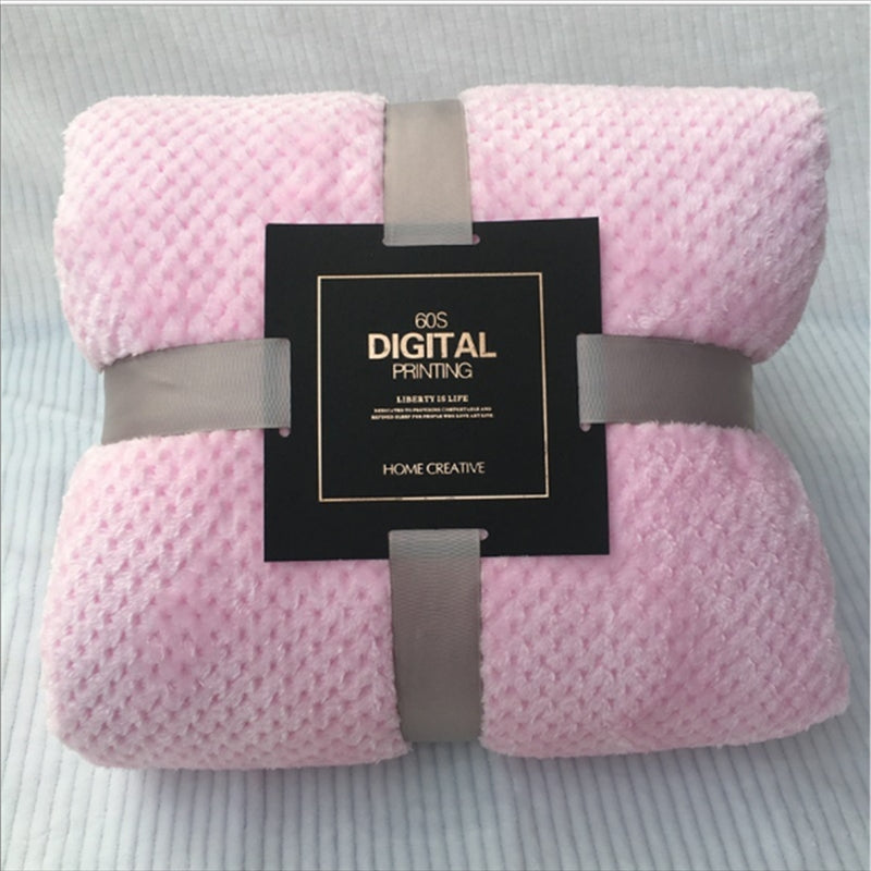ELECTROPRIME Thicken Solid Color Mesh Pineapple Flannel Blanket Coral Fleece Air Conditioning Sofa Cover Winter Warm Sheets Easy Wash Faux Fur Blankets, Size:120x200cm(Pink)
