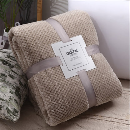 ELECTROPRIME Thicken Solid Color Mesh Pineapple Flannel Blanket Coral Fleece Air Conditioning Sofa Cover Winter Warm Sheets Easy Wash Faux Fur Blankets, Size:120x200cm(Kahki)