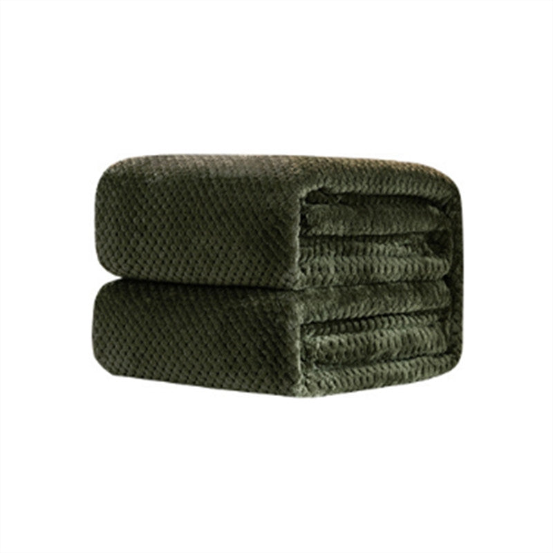 ELECTROPRIME Thicken Solid Color Mesh Pineapple Flannel Blanket Coral Fleece Air Conditioning Sofa Cover Winter Warm Sheets Easy Wash Faux Fur Blankets, Size:120x200cm(Army Green)