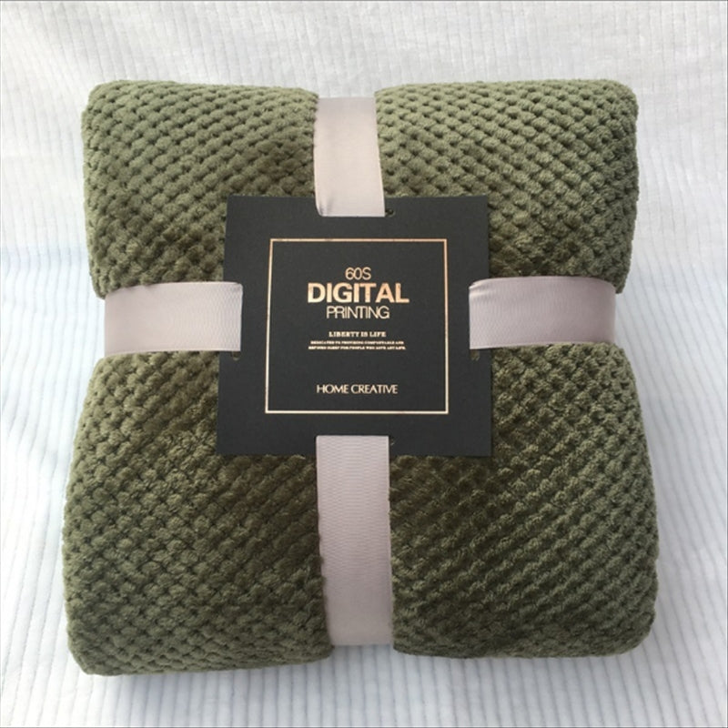 ELECTROPRIME Thicken Solid Color Mesh Pineapple Flannel Blanket Coral Fleece Air Conditioning Sofa Cover Winter Warm Sheets Easy Wash Faux Fur Blankets, Size:120x200cm(Army Green)