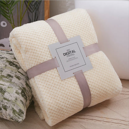 ELECTROPRIME Thicken Solid Color Mesh Pineapple Flannel Blanket Coral Fleece Air Conditioning Sofa Cover Winter Warm Sheets Easy Wash Faux Fur Blankets, Size:180x200cm(Beige)