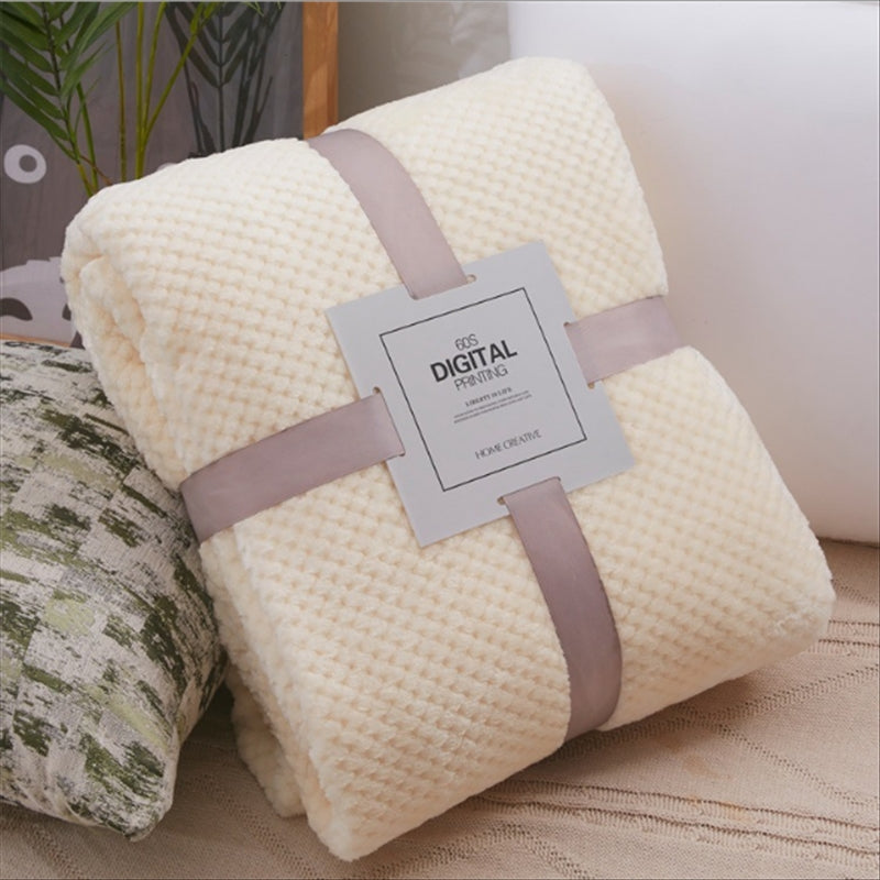 ELECTROPRIME Thicken Solid Color Mesh Pineapple Flannel Blanket Coral Fleece Air Conditioning Sofa Cover Winter Warm Sheets Easy Wash Faux Fur Blankets, Size:45x65cm(Beige)
